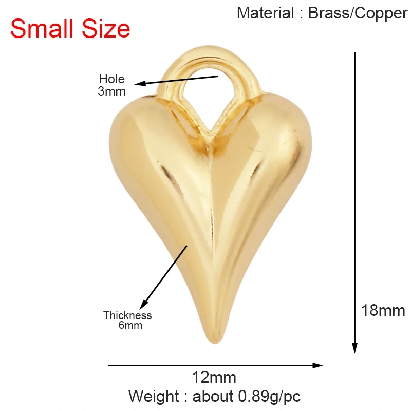 Trendy Without Zircon Love Heart Charm Pendant,Real 18K Gold Plated Necklace Bracelet DIY Handmade Jewelry Making Supplies K57