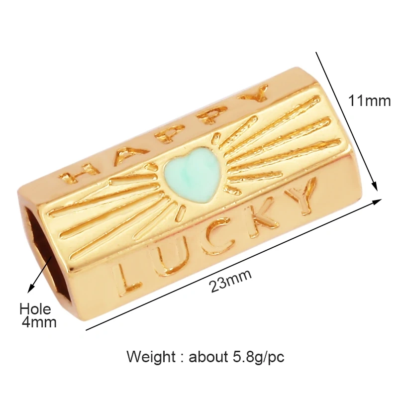 Happy Lucky Heart beads Cylinder Tube, Metal Brass Based , Spacor beads , Bead knotting supplies , men's bead K58 S39