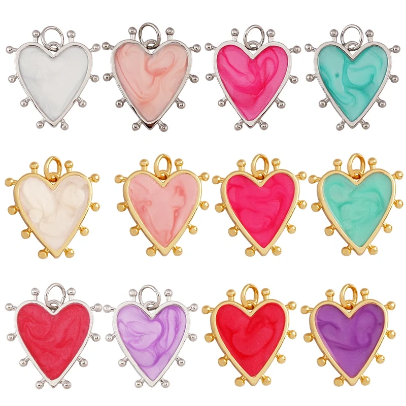 Fashion Enamel Red Heart Charm Pendant,Real 18K Gold Plated Zircon Necklace Bracelet Pendant Handmade Jewelry Accessories L49