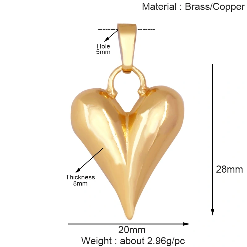 Trendy Without Zircon Love Heart Charm Pendant,Real 18K Gold Plated Necklace Bracelet DIY Handmade Jewelry Making Supplies K57