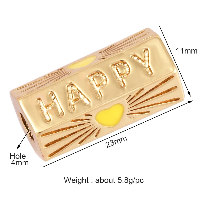 Happy Lucky Heart beads Cylinder Tube, Metal Brass Based , Spacor beads , Bead knotting supplies , men's bead K58 S39