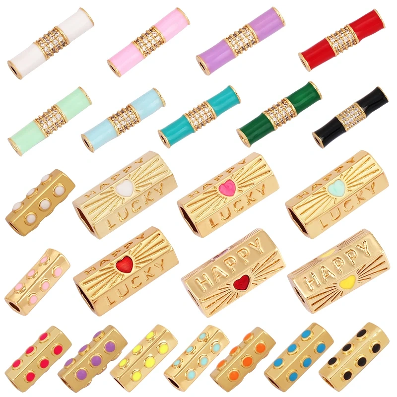 Happy Lucky Heart beads Cylinder Tube, Metal Brass Based , Spacor beads , Bead knotting supplies , men's bead K58 S39