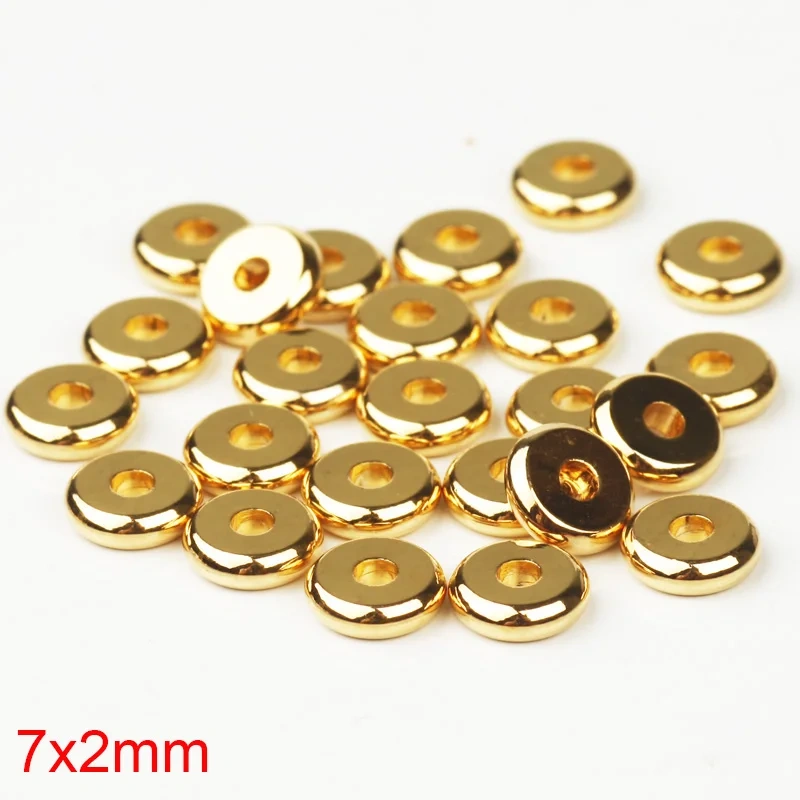 24K Vacuum Gold Plated 4-12mm Separators Brass Spacer Beads,Round Flat ,Not Easy to Tarnish , Jewelry Making Supplies S39