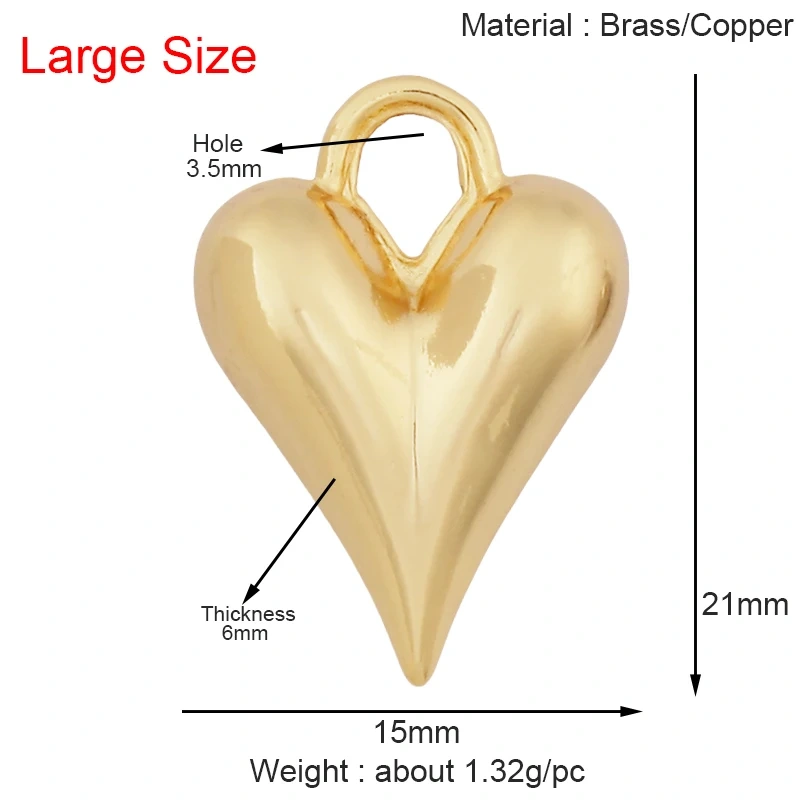 Trendy Without Zircon Love Heart Charm Pendant,Real 18K Gold Plated Necklace Bracelet DIY Handmade Jewelry Making Supplies K57
