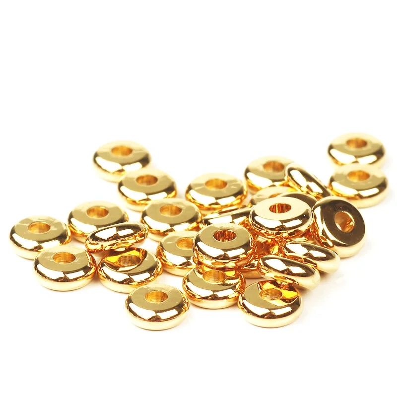 24K Vacuum Gold Plated 4-12mm Separators Brass Spacer Beads,Round Flat ,Not Easy to Tarnish , Jewelry Making Supplies S39