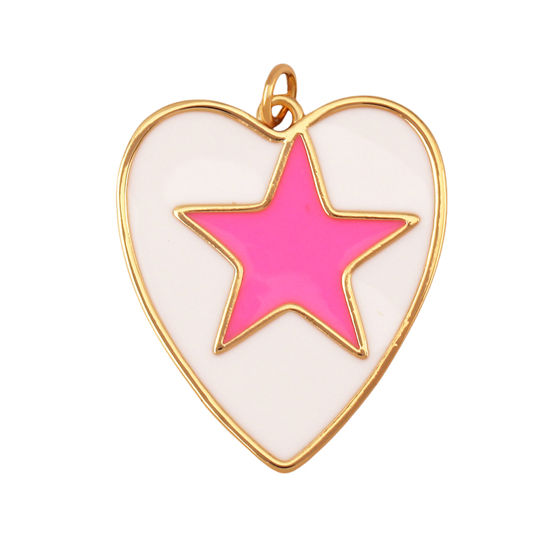 Colourful Enamel Heart Charm Neon Pink White Black Blue Pendant Oil Dropped , Real Gold Plated Colour for Necklace Bracelet K10