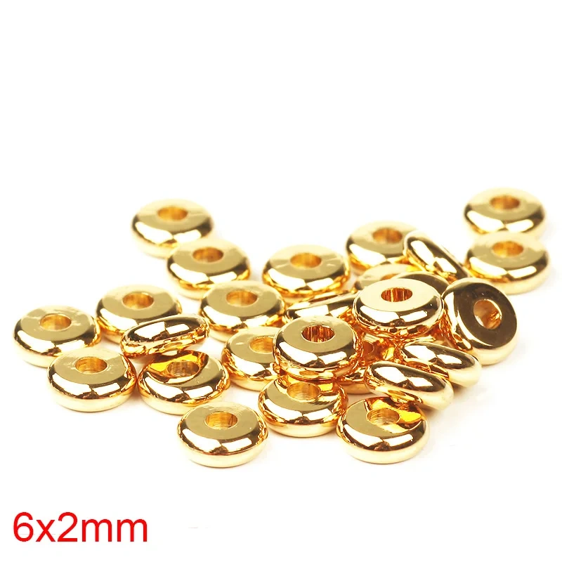 24K Vacuum Gold Plated 4-12mm Separators Brass Spacer Beads,Round Flat ,Not Easy to Tarnish , Jewelry Making Supplies S39