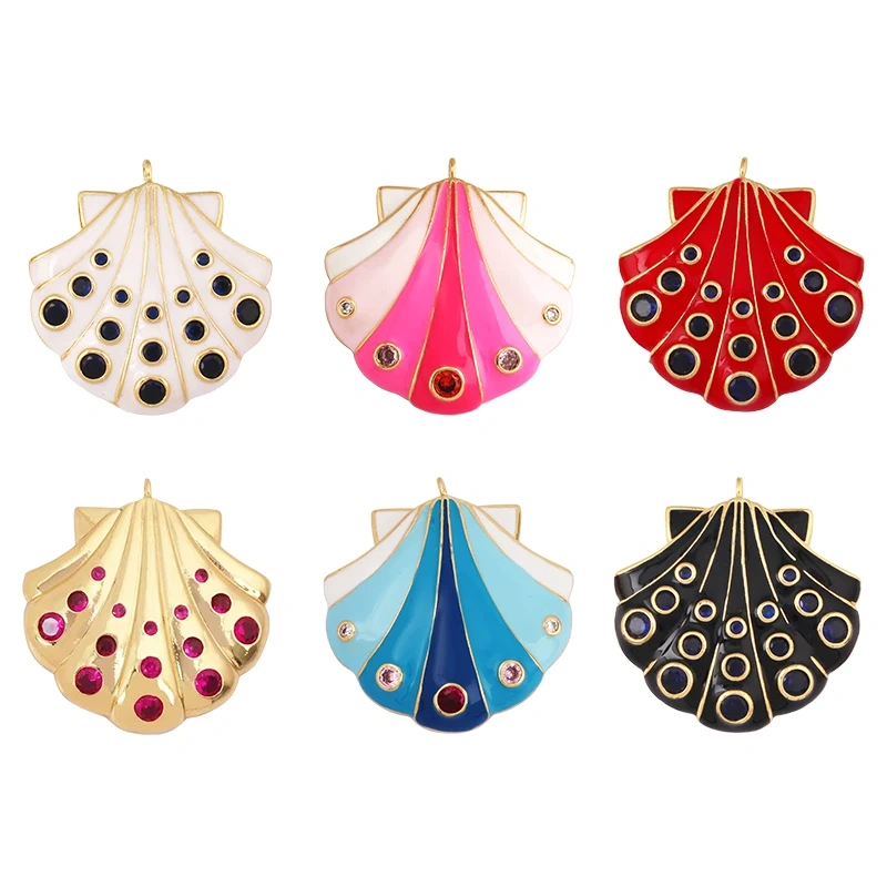 Fashion Enamel Shell Sea Animal Charm Pendant,Real 18K Gold Plated Zircon Necklace Bracelet Pendant  Jewelry Accessories M27