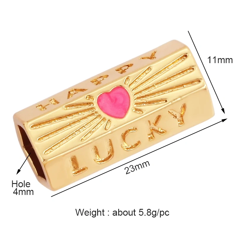 Happy Lucky Heart beads Cylinder Tube, Metal Brass Based , Spacor beads , Bead knotting supplies , men's bead K58 S39