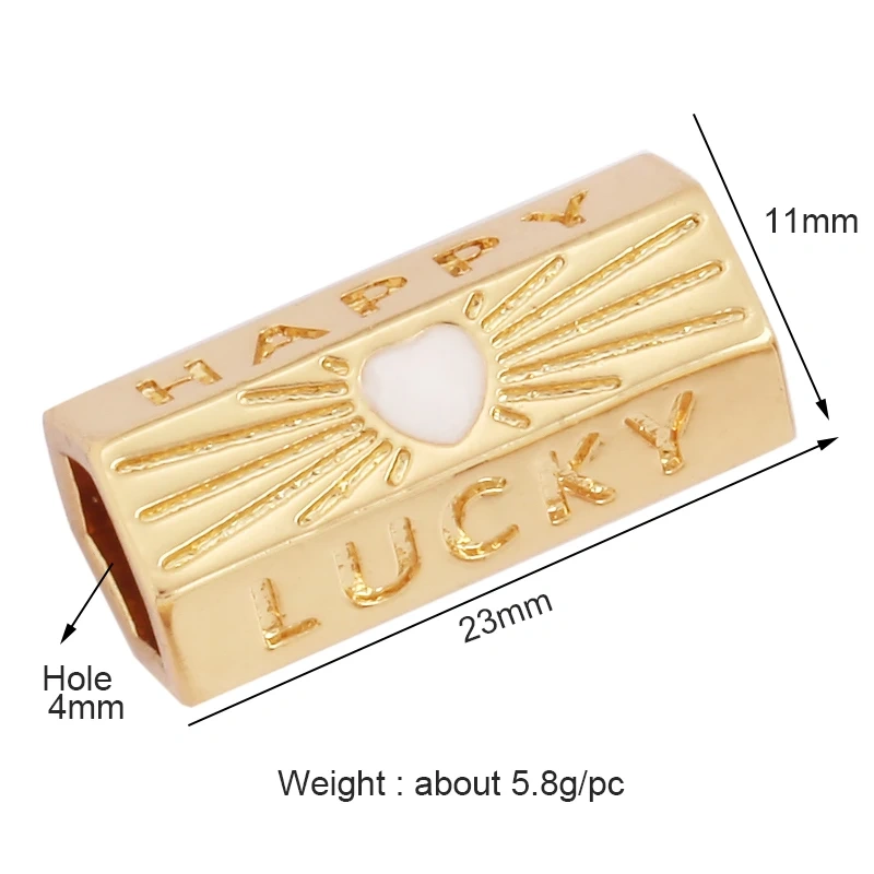 Happy Lucky Heart beads Cylinder Tube, Metal Brass Based , Spacor beads , Bead knotting supplies , men's bead K58 S39