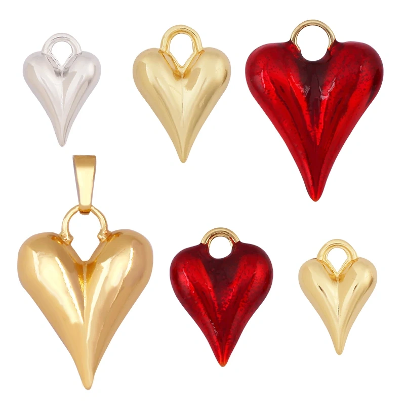 Trendy Without Zircon Love Heart Charm Pendant,Real 18K Gold Plated Necklace Bracelet DIY Handmade Jewelry Making Supplies K57