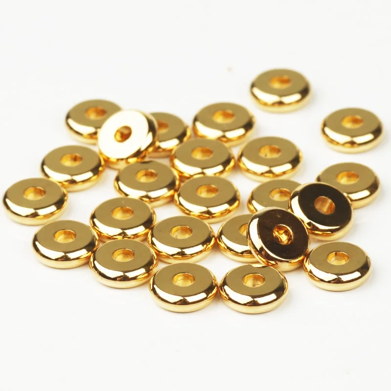 24K Vacuum Gold Plated 4-12mm Separators Brass Spacer Beads,Round Flat ,Not Easy to Tarnish , Jewelry Making Supplies S39