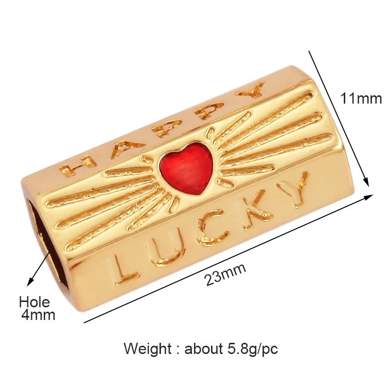Happy Lucky Heart beads Cylinder Tube, Metal Brass Based , Spacor beads , Bead knotting supplies , men's bead K58 S39