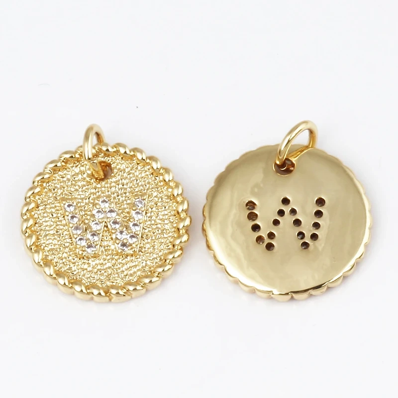 Initial letter Alphabet gold name charm pendant, clear CZ micro paved,  for handmade jewlery supplies
