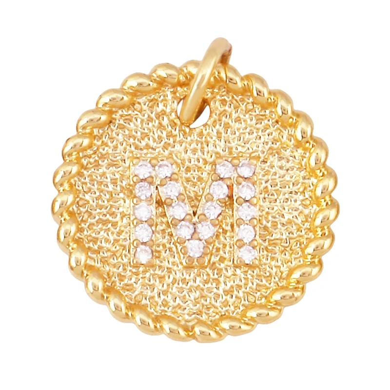 Initial letter Alphabet gold name charm pendant, clear CZ micro paved,  for handmade jewlery supplies