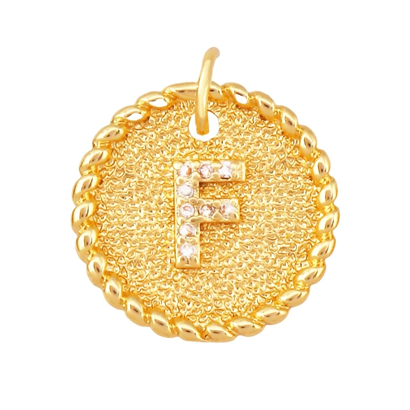 Initial letter Alphabet gold name charm pendant, clear CZ micro paved,  for handmade jewlery supplies