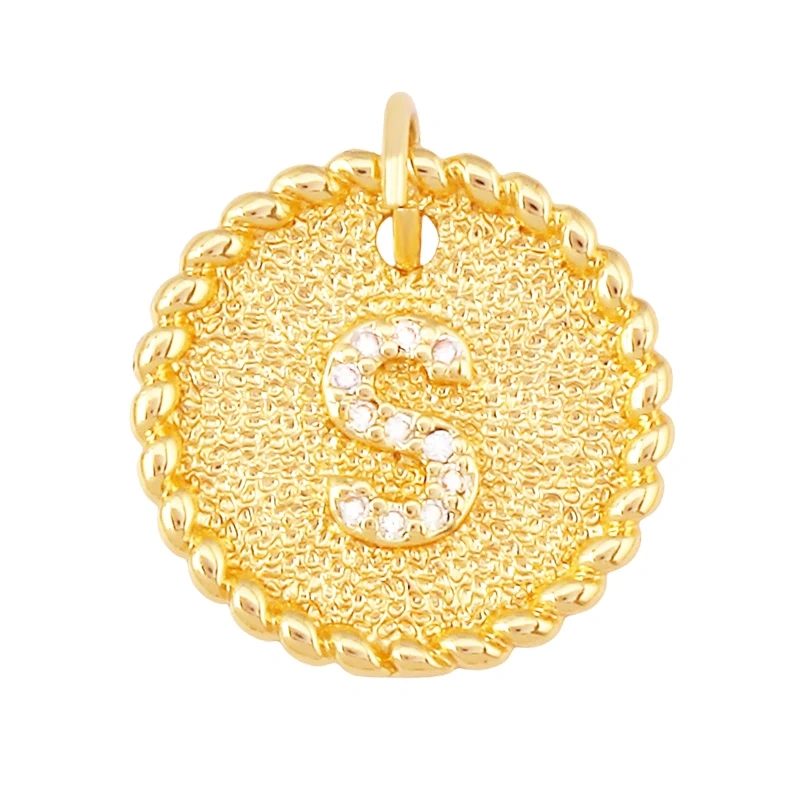 Initial letter Alphabet gold name charm pendant, clear CZ micro paved,  for handmade jewlery supplies
