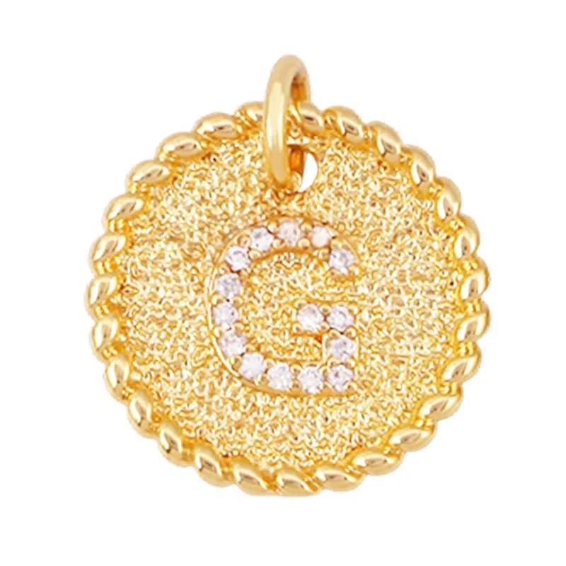 Initial letter Alphabet gold name charm pendant, clear CZ micro paved,  for handmade jewlery supplies