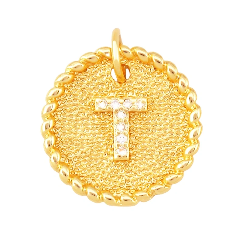 Initial letter Alphabet gold name charm pendant, clear CZ micro paved,  for handmade jewlery supplies