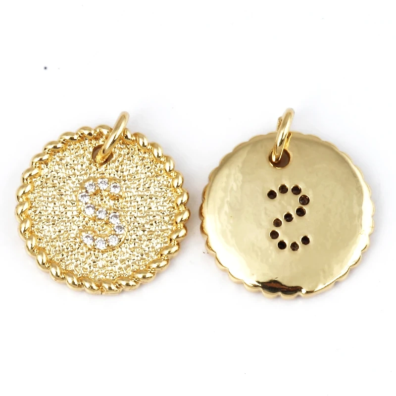 Initial letter Alphabet gold name charm pendant, clear CZ micro paved,  for handmade jewlery supplies