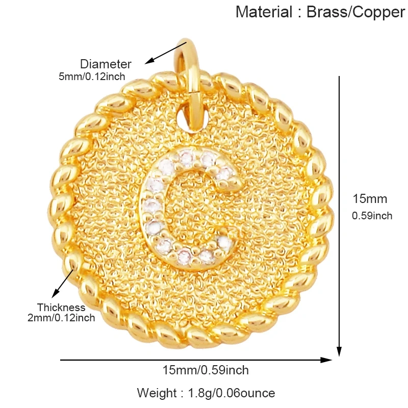 Initial letter Alphabet gold name charm pendant, clear CZ micro paved,  for handmade jewlery supplies