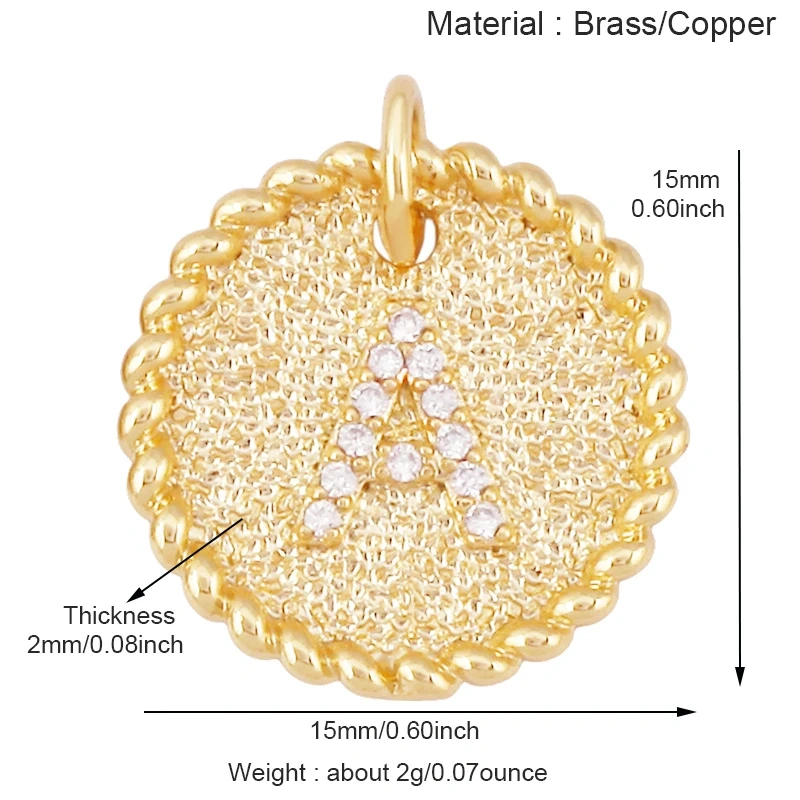 Initial letter Alphabet gold name charm pendant, clear CZ micro paved,  for handmade jewlery supplies