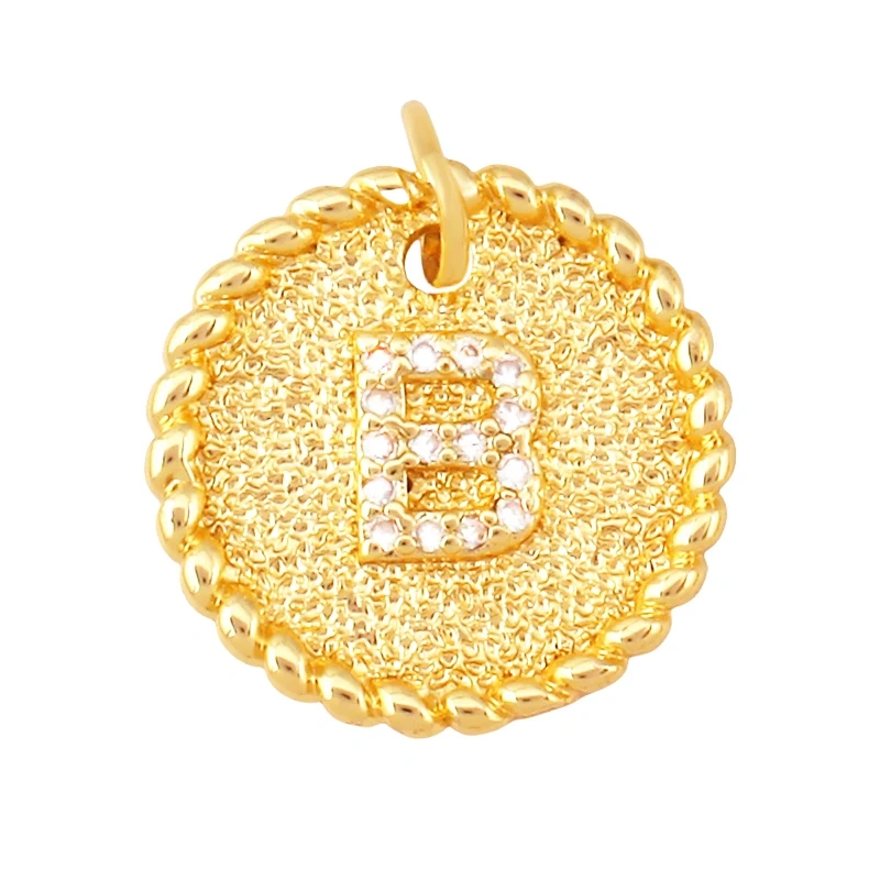 Initial letter Alphabet gold name charm pendant, clear CZ micro paved,  for handmade jewlery supplies