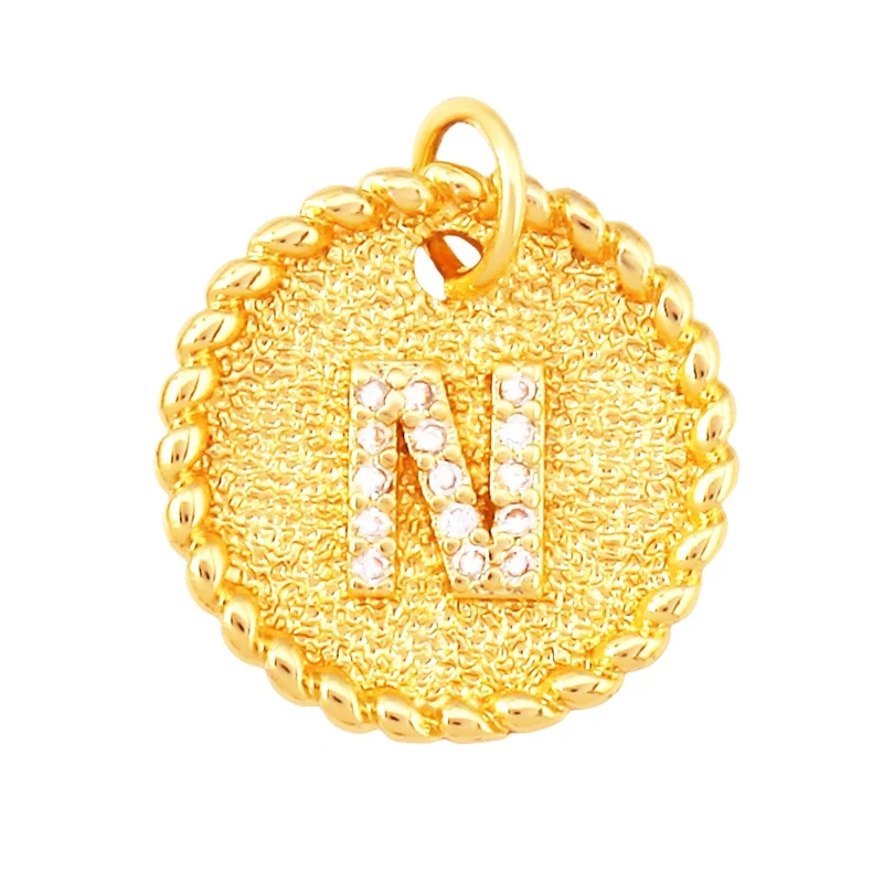 Initial letter Alphabet gold name charm pendant, clear CZ micro paved,  for handmade jewlery supplies