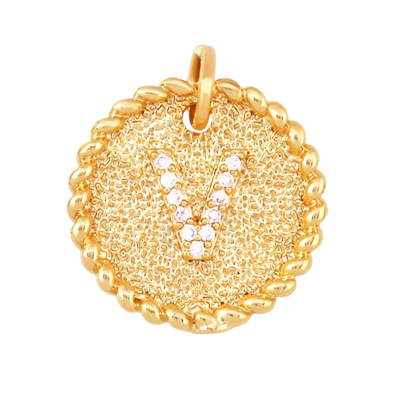 Initial letter Alphabet gold name charm pendant, clear CZ micro paved,  for handmade jewlery supplies