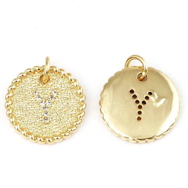 Initial letter Alphabet gold name charm pendant, clear CZ micro paved,  for handmade jewlery supplies