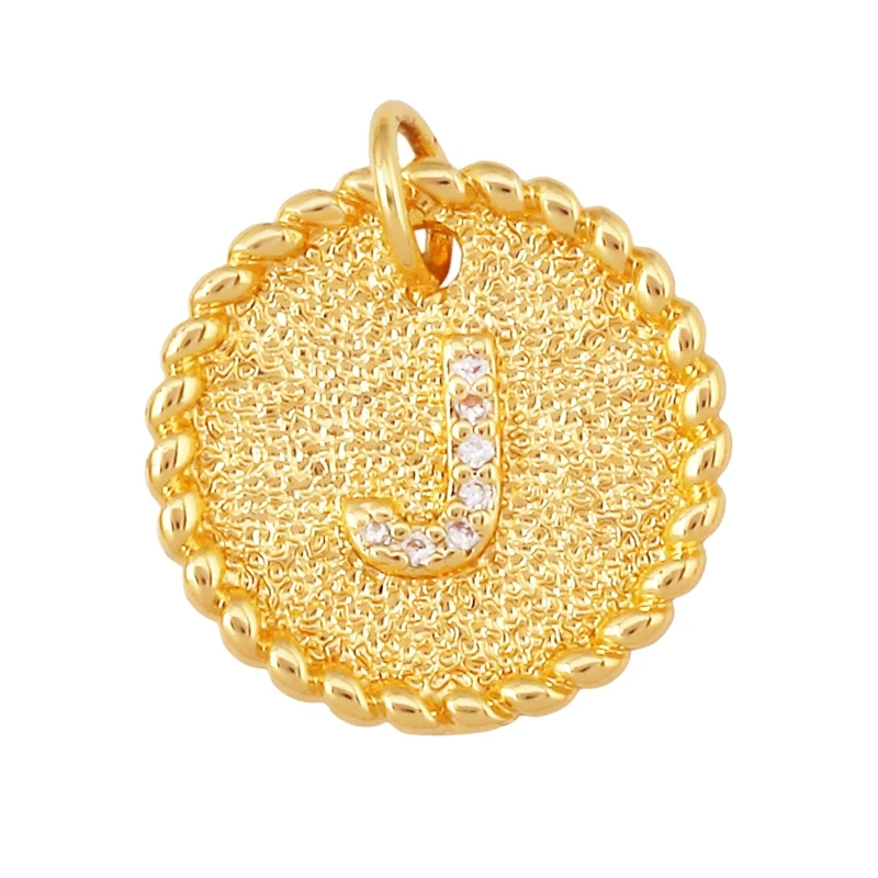 Initial letter Alphabet gold name charm pendant, clear CZ micro paved,  for handmade jewlery supplies