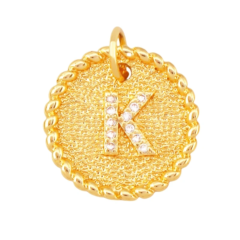 Initial letter Alphabet gold name charm pendant, clear CZ micro paved,  for handmade jewlery supplies