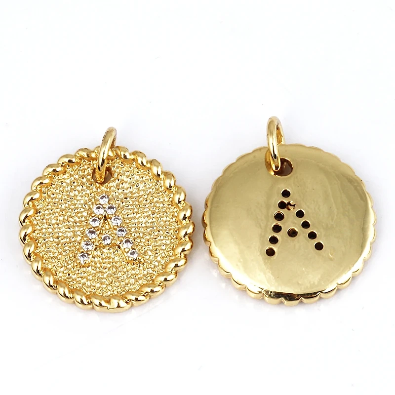 Initial letter Alphabet gold name charm pendant, clear CZ micro paved,  for handmade jewlery supplies