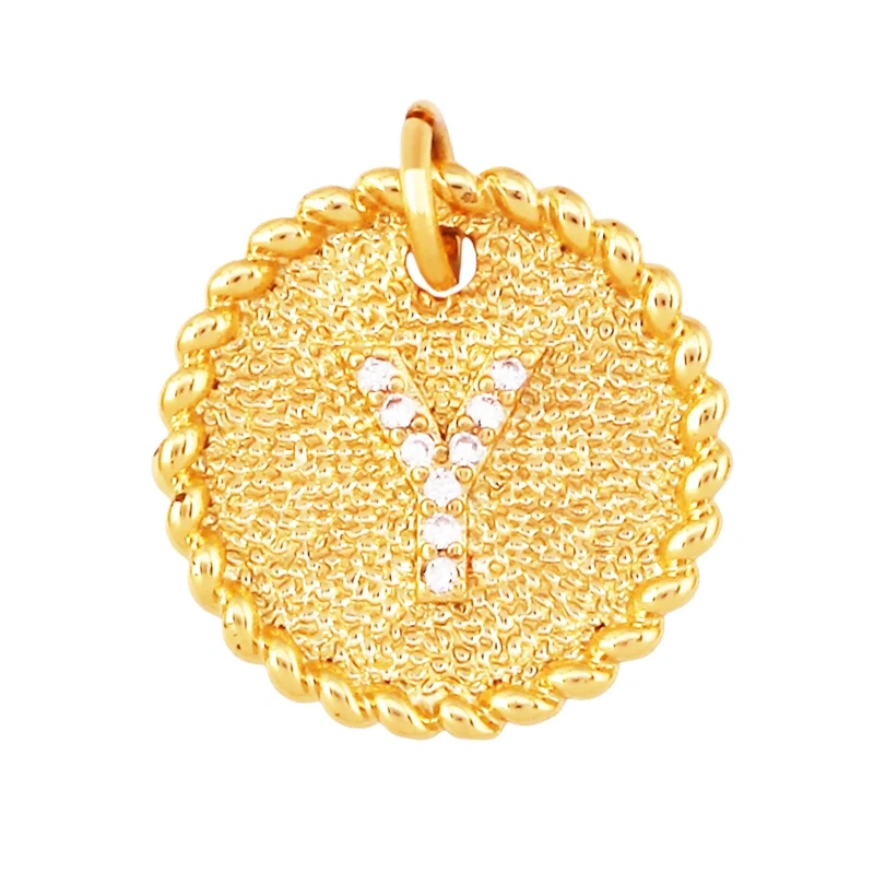 Initial letter Alphabet gold name charm pendant, clear CZ micro paved,  for handmade jewlery supplies