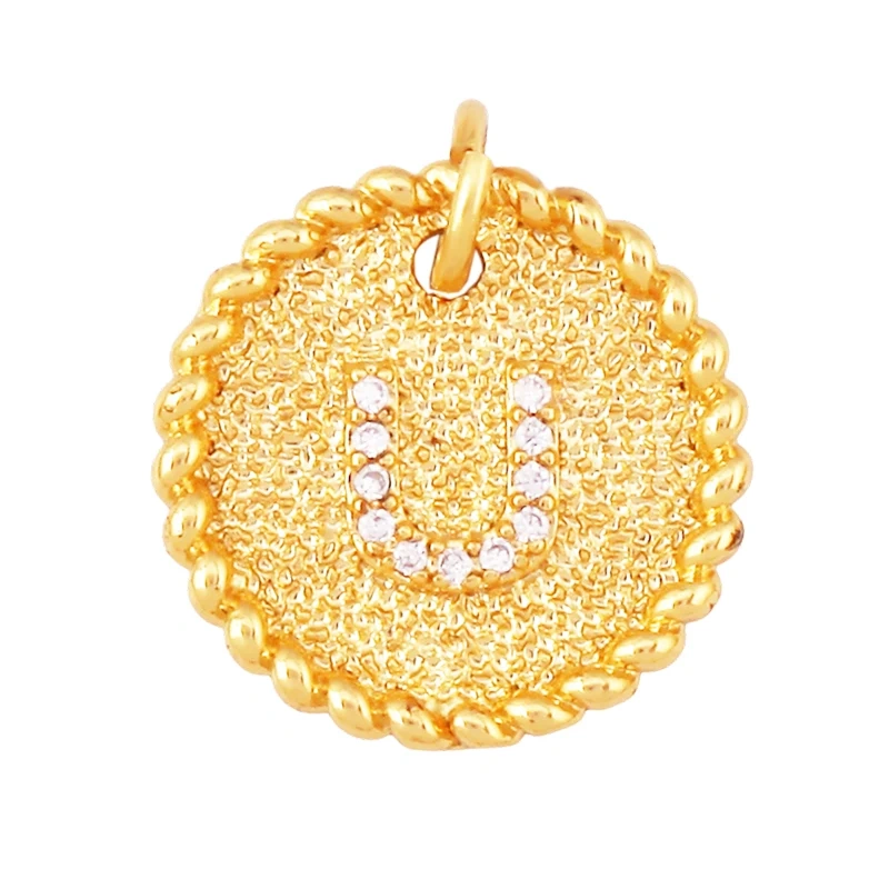 Initial letter Alphabet gold name charm pendant, clear CZ micro paved,  for handmade jewlery supplies