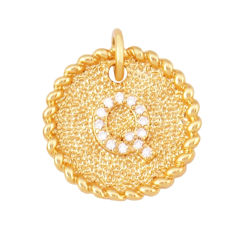 Initial letter Alphabet gold name charm pendant, clear CZ micro paved,  for handmade jewlery supplies