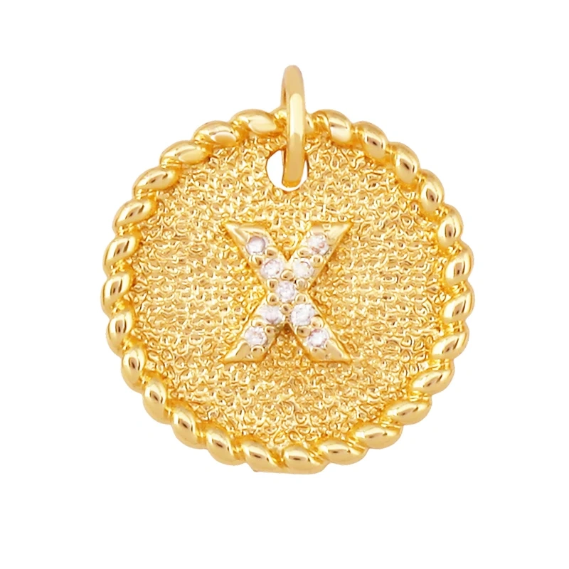 Initial letter Alphabet gold name charm pendant, clear CZ micro paved,  for handmade jewlery supplies