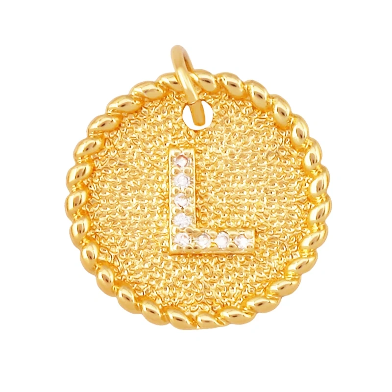Initial letter Alphabet gold name charm pendant, clear CZ micro paved,  for handmade jewlery supplies