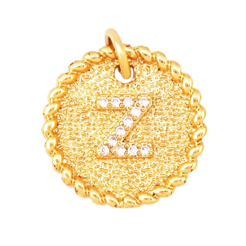 Initial letter Alphabet gold name charm pendant, clear CZ micro paved,  for handmade jewlery supplies
