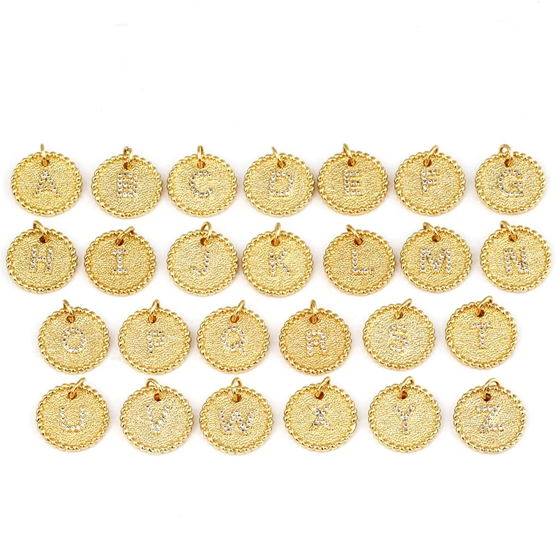 Initial letter Alphabet gold name charm pendant, clear CZ micro paved,  for handmade jewlery supplies