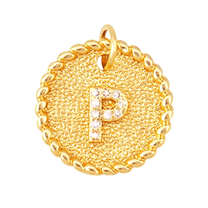 Initial letter Alphabet gold name charm pendant, clear CZ micro paved,  for handmade jewlery supplies