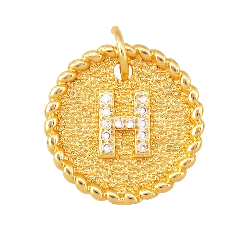Initial letter Alphabet gold name charm pendant, clear CZ micro paved,  for handmade jewlery supplies