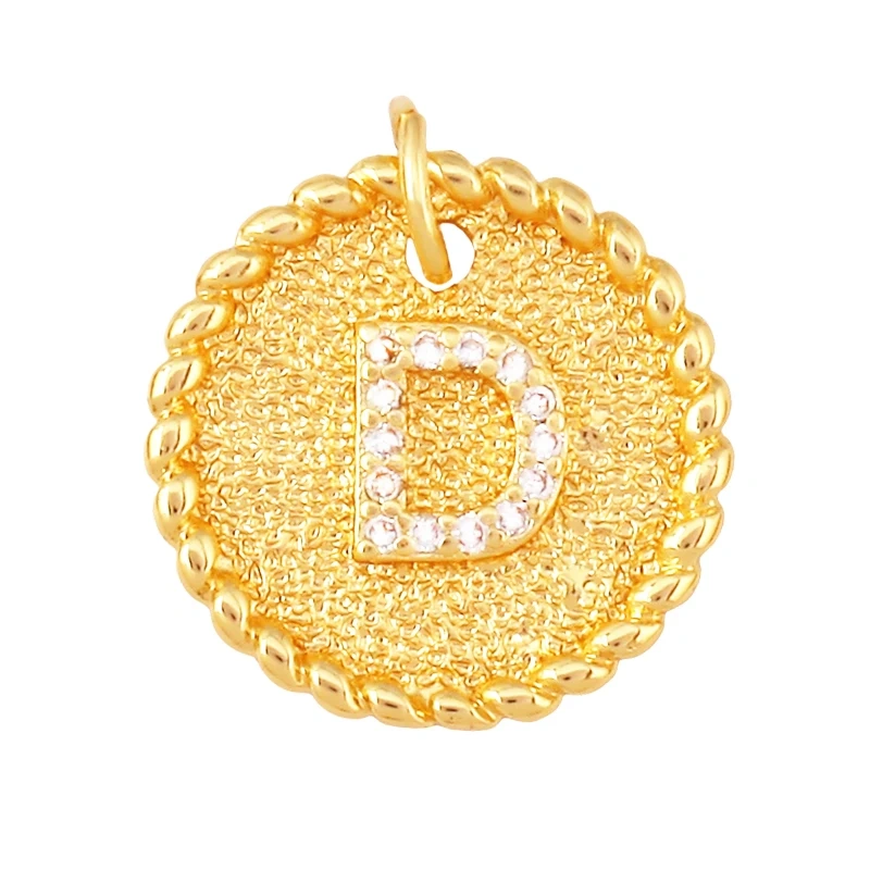 Initial letter Alphabet gold name charm pendant, clear CZ micro paved,  for handmade jewlery supplies