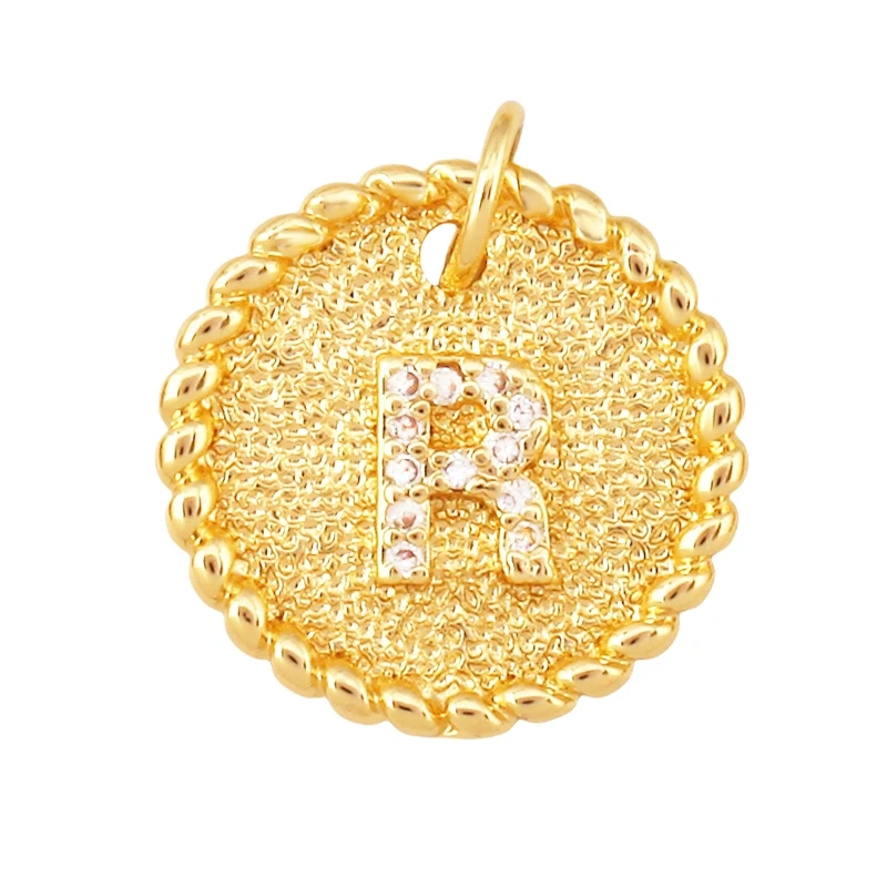 Initial letter Alphabet gold name charm pendant, clear CZ micro paved,  for handmade jewlery supplies