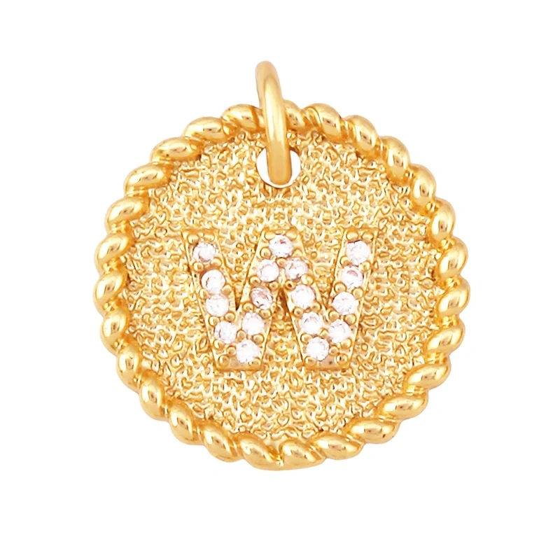 Initial letter Alphabet gold name charm pendant, clear CZ micro paved,  for handmade jewlery supplies
