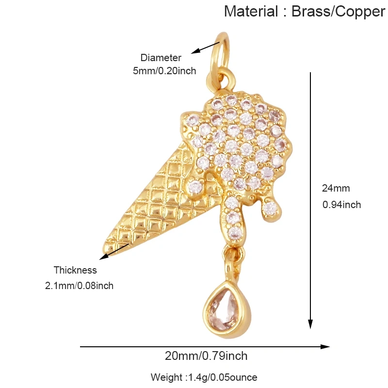 Fashion Cute Win Glass Cups Icecream Drinking Tea Pot Charm Pendant,18K Real Gold Plated Zircon Jewelry Finding Supplies S78