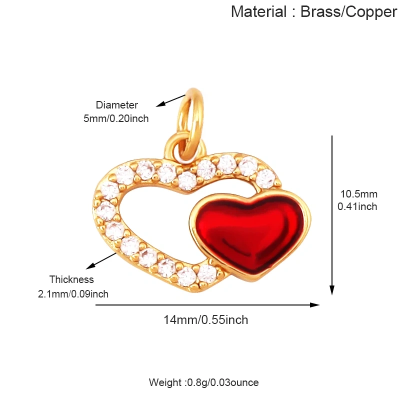 Glitter Red Kiss XOXO Love Heart Envelpe Charm, Brass 18K Gold Plated Necklace Bracelet DIY Jewelry Findings Making Supplies S61
