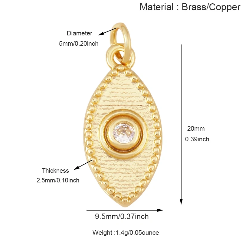 Blue Evil Eye Turkish Shell Round Charm,18K Real Gold Plated , Jewelry Necklace Bracelet Accessories Supplies S73