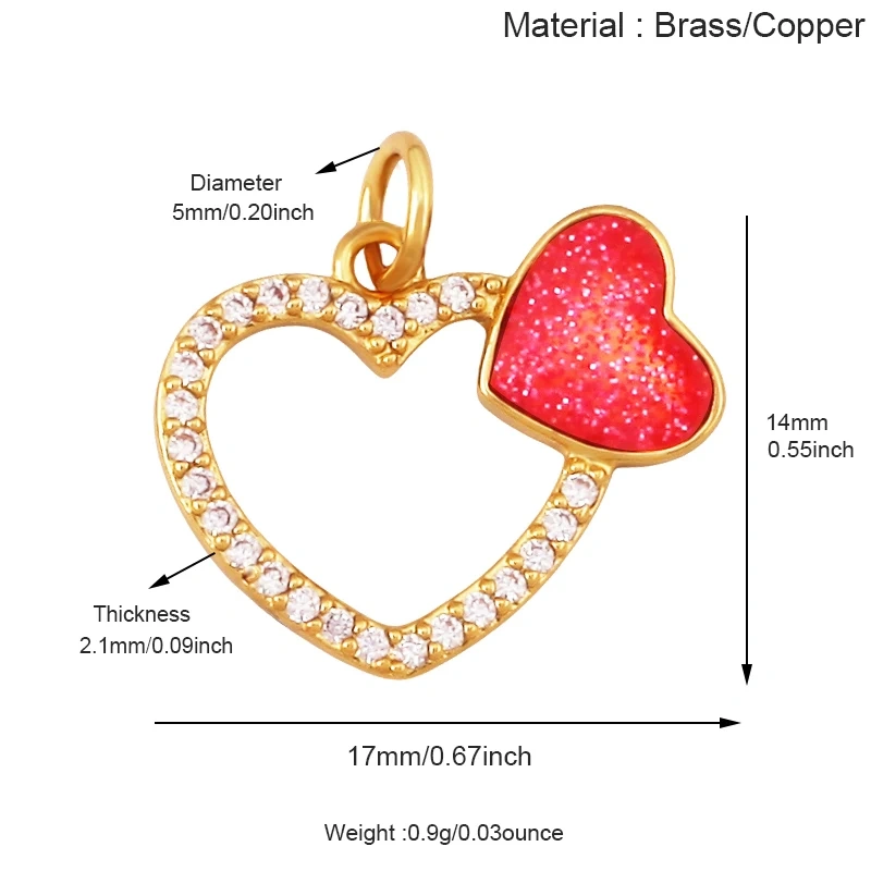 Glitter Red Kiss XOXO Love Heart Envelpe Charm, Brass 18K Gold Plated Necklace Bracelet DIY Jewelry Findings Making Supplies S61