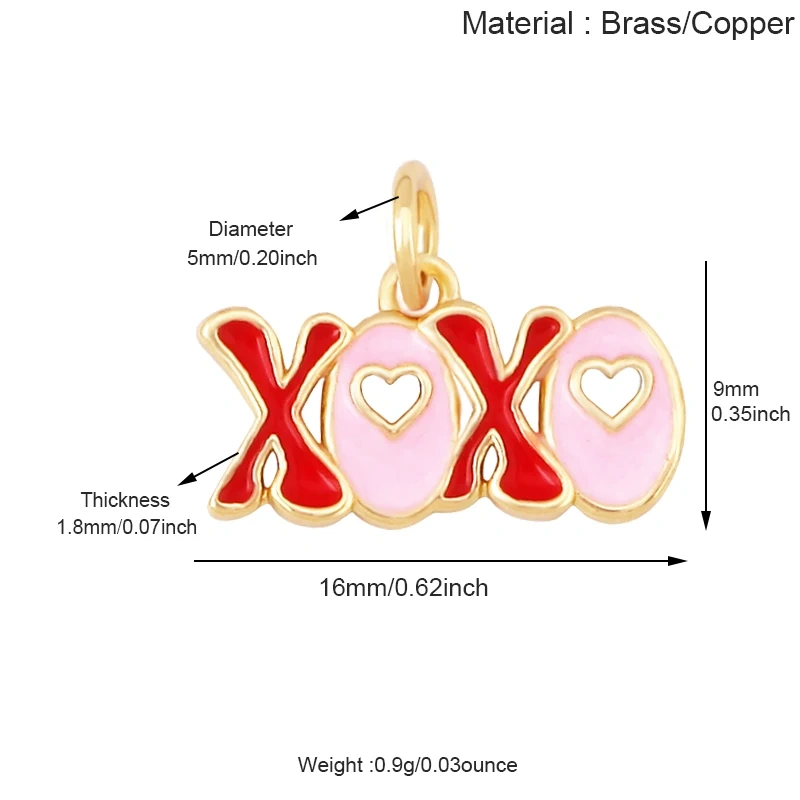 Glitter Red Kiss XOXO Love Heart Envelpe Charm, Brass 18K Gold Plated Necklace Bracelet DIY Jewelry Findings Making Supplies S61